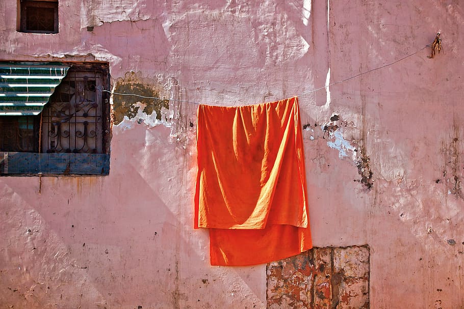 clothes, wall, orange, style, holy, dhoti, street, texture