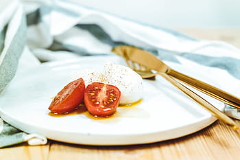 affettato, pomodoro, bianca, ceramica, piatto, rosso, olio, cibo, prima colazione, cena, pranzo