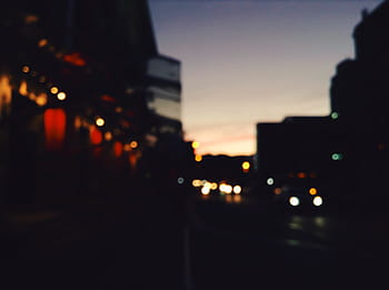 city blur, City, Blur, black, buildings, lights, purple, shadow, sky, street, yellow