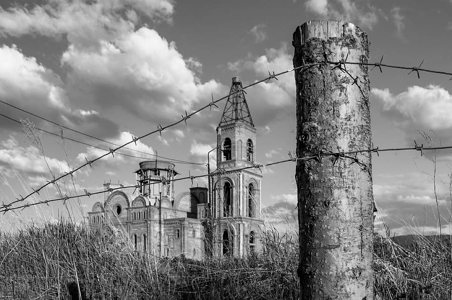 kostel, nebe, siberia, Rusko, chrám, architektura, drát, ozub, mraky