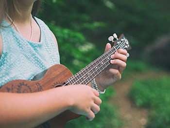 woman, playing, ukulele, outdoors, people, girl, musical, instrument, musician, play, guitar