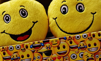 dua, kuning, bantal emoji, smilies, lucu, kegembiraan, emoticon, emoji, smiley, happy, smile