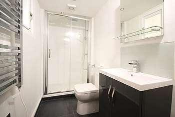 white, ceramic, toilet bowl, black, vanity combo, shower, luxury, design, modern, bathroom, home