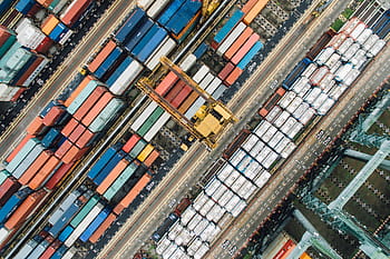 aerial, photography, cargo trailers, container, van, export, travel, cargo, wharf, block, transportation