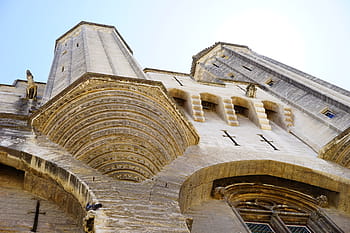 fotografování s nízkým úhlem, šedá, beton, budova, přijata, během dne, palais des papes, architektura, rohová věž, obranná věž, obrana