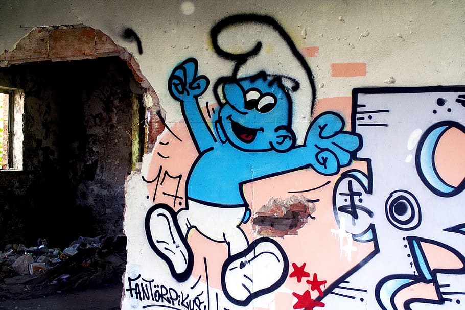 Šmoula, Šmoulové, graffiti, ruiny