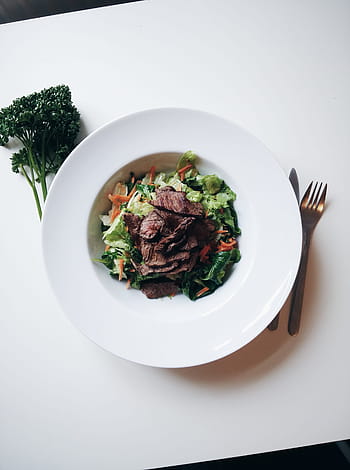 green, salad, beef steak cuts, Green salad, beef steak, cuts, beef, healthy, paleo, steak, top view