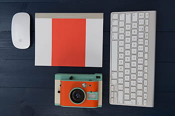 myš, Fotoaparát, notebook, dřevěné studio stůl, počítačová klávesnice, klávesnice, myš, dřevo, studio, lavice, technologie, rezervovat