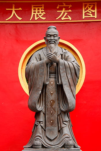 brown, concrete, human, red, textile, Confucius, Statue, China, Sculpture, stone figure, temple complex