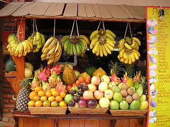 frutta assortita, frutta, Bancarella della frutta, succo di frutta, succo, sud-est, Asia, così, Laos