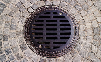 black, metal manhole lid, gulli, gullideckel, manhole covers, channel, sewage system, wastewater