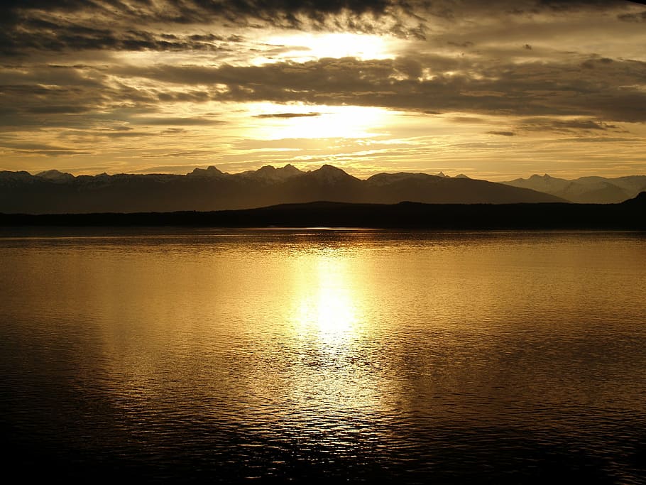 sunset display, alaska, sunset, glacier, national, park, romantic, ocean, water, dusk, twilight