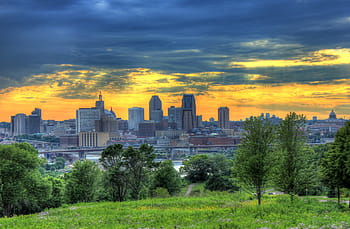 aerial, photography, trees, st paul, minneapolis, minnesota, dusk, sunset, sky, clouds, landscape