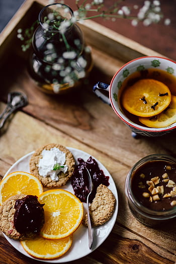 hogar, fruta, té, taza, dulce, desayuno, comida, mermelada, hecho en casa, naranja, en el interior