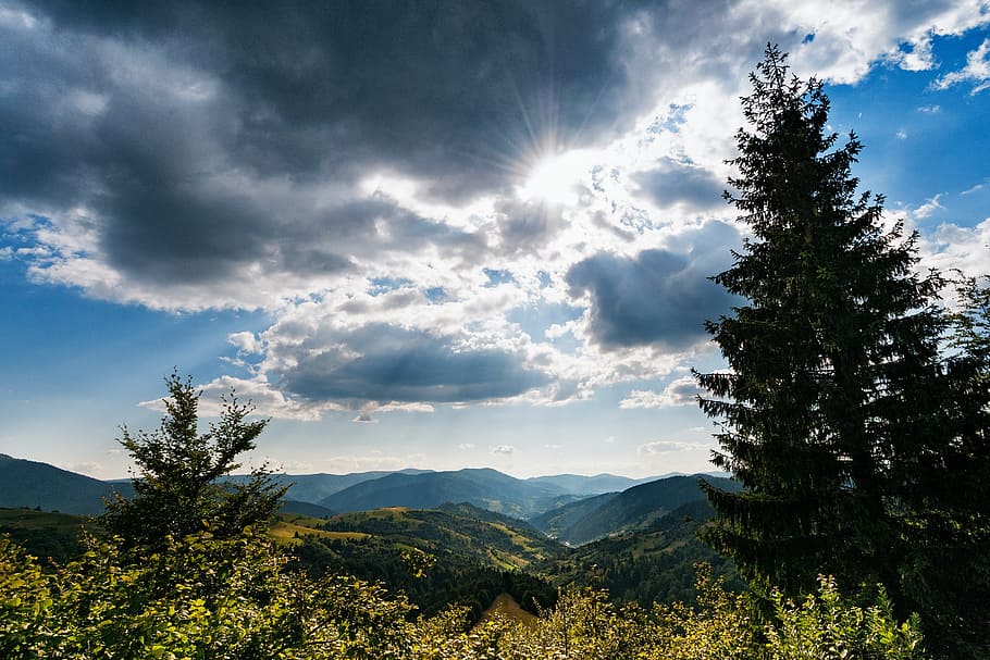 krajina, západ slunce, Ukrajina, Karpaty, transcarpathia, silnice, hory, Příroda, krajiny, nebe, strom