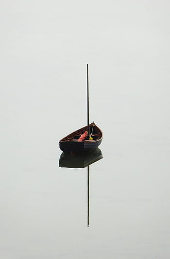 marron, bateau, corps, eau, Lac, réflexion, calme, tranquille, serein, mât, vacances