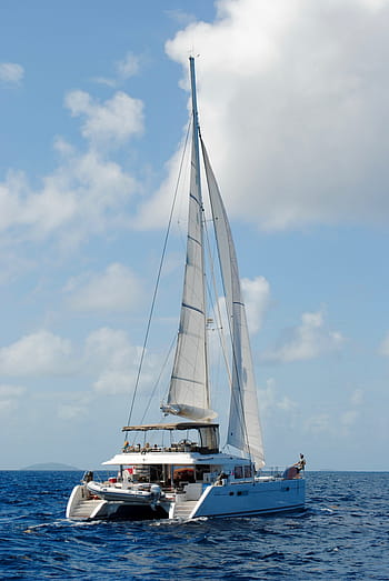 Catamaran, Sailboat, Sail, Water, Ocean, sea, blue, sky, travel, boat, vacation