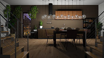 kitchen, dining room, floor, the interior of the, table, food, chair, architecture, house, maisonette, sphere