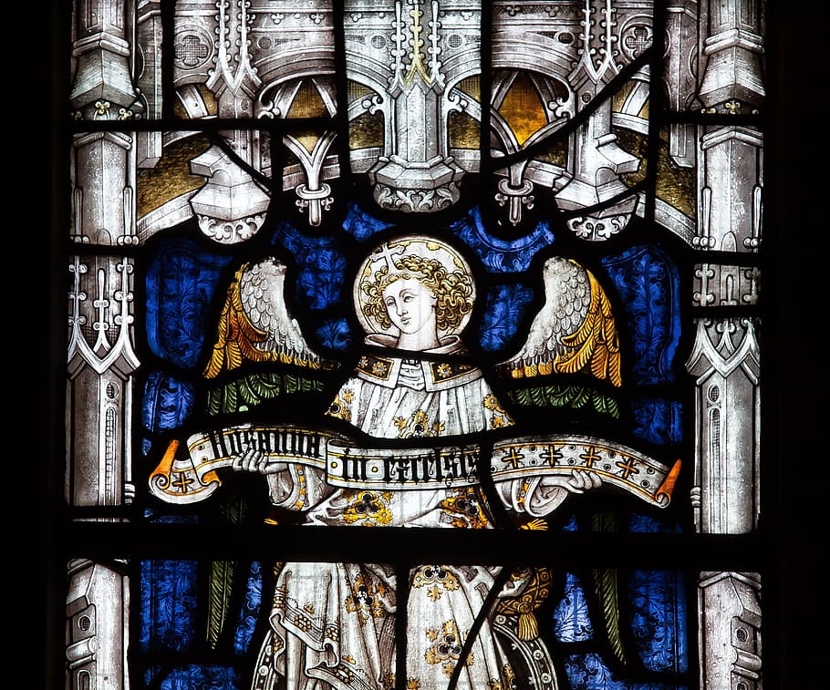 stained glass, angel, leaded glass, lead, gothic, old, antique, church, bristol, england