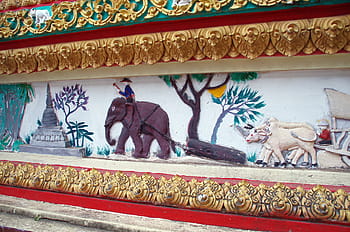 laos, vientiane, mosaic, mural, characters, stories, temple
