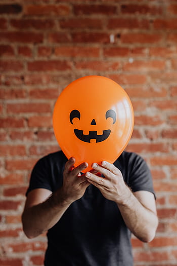 balon, oranye, wajah, lucu, musim gugur, pria, Halloween