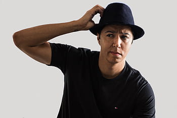 concern, man, young, hat, black, doubt, look