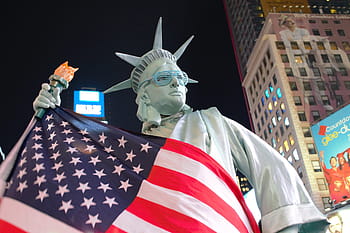bendera usa, amerika serikat, bendera amerika, patung kebebasan, kostum, halloween, 42nd street, times square, manhattan, new york, nyc