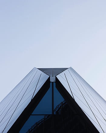 low, angle, gray, concrete, building, architecture, infrastructure, reflection, sky, built structure, modern