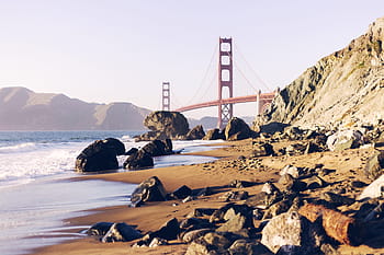 zlatý, hradlový most, San Francisco, moře, pobřeží, den, čas, oceán, modrý, voda, Příroda