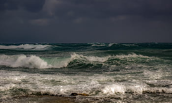 waves, sky, clouds, storm, ocean, wind, nature, seascape, stormy, beach