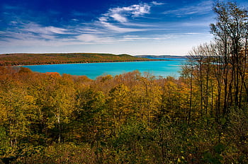 esik, Michigan, tó, tájkép, természet, ősz, színpadi, erdő, víz, Látvány, szabadban