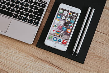 prata acer laptop, branco, bloco de notas, de madeira, mesa, prata, Acer, laptop, branco Apple, Apple iPhone, Apple