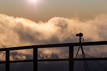 camera, silhouette, sky, tripod, clouds, sun, photographer, landscape, nature, equipment, outdoor