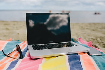 плаж, пясък, лято, тек, компютър, MacBook, технология, лаптоп, одеяло, почивни дни, почивки