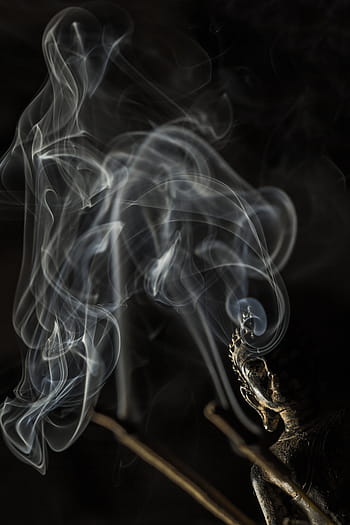 smoke, front, black, buddha statue, buddha, buddhism, incense, stone, aroma, smell, statue