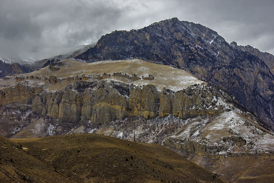 mountains, snow, winter, climbing, mountain, landscape, nature, dombay, height, sky, mountaineering