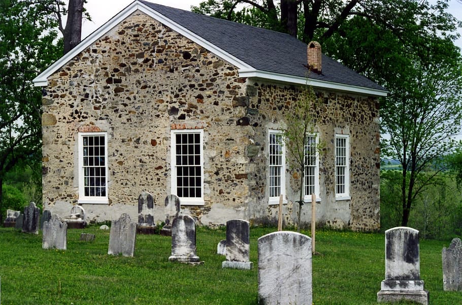 kirke, kirkegård, arkitektur, kristen, scene, gammel, sten-, bygning, gravsteder, gravsten, religion