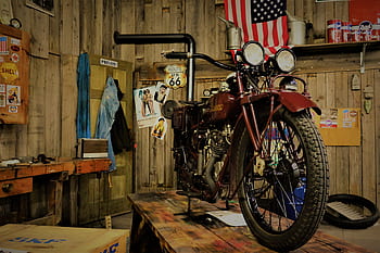 garáž, motocykl, dílna, opravit, motocyklů, mechanik, retro, vinobraní
