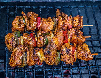 tři, kebab, grilování, maso, gril, grilovaný, grilovaná masa, oheň, špíz, shish kebab, jídlo a pití