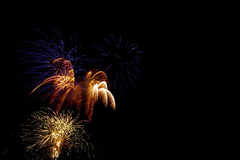orange, yellow, blue, fireworks, celebration, holiday, party, event, festival, night, happy