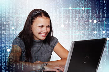 Učit se, škola, laptop, digitální, student, žena, dívka, studentů, elektronický, e učení, počítač