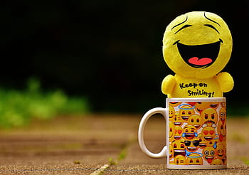 smiling, emoji, plush, toy, emoji print mug, laugh, smiley, emoticon, funny, fun, cute