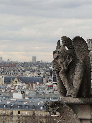 šedý betonový chrlič, Paříž, chrlič, groteskní, notre dame, Francie, katedrála, francouzština, mezník, kostel, dáma