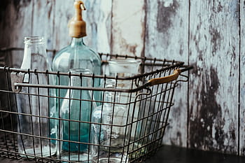 botol, keranjang logam mesh, Koleksi, logam, mesh, keranjang, vintage, retro, tidak ada orang, di dalam ruangan, air