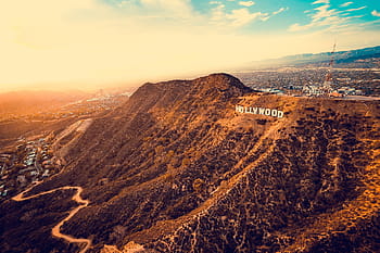 hollywood znamení, Los Angeles, hora, vysočina, mrak, nebe, krajina, Příroda, údolí, silnice, stromy