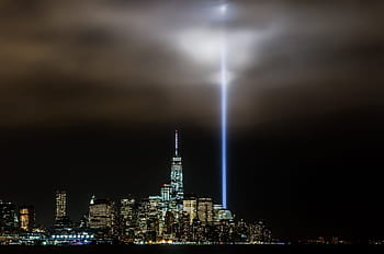nyc, New York, Manhattan, New York in centro, cielo, notte, 911 memoriale, 911 omaggio alla luce, 9 11, la piazza del memoriale, orizzonte