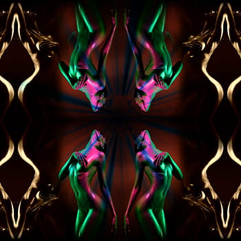 woman, beautiful, blonde, edited, mirrored, psychedelic, digital art, laptop, wallpaper, background