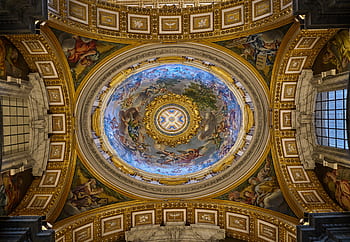 Petersbasilika, Vatikan, beleuchtet, Abend, berühmt, die Architektur, Kirche, Religion, dom, Decke, Kunst