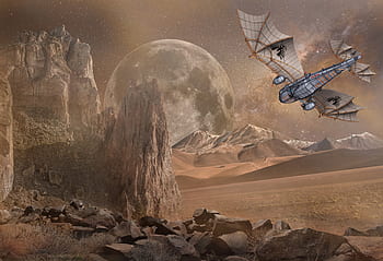 fantasy, fantastic, dream, surreal, landscape, glider, aircraft