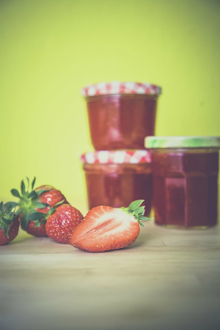 food, fruit, jam, jar, jelly, preserved fruit, strawberries, food and drink, selective focus, healthy eating, indoors